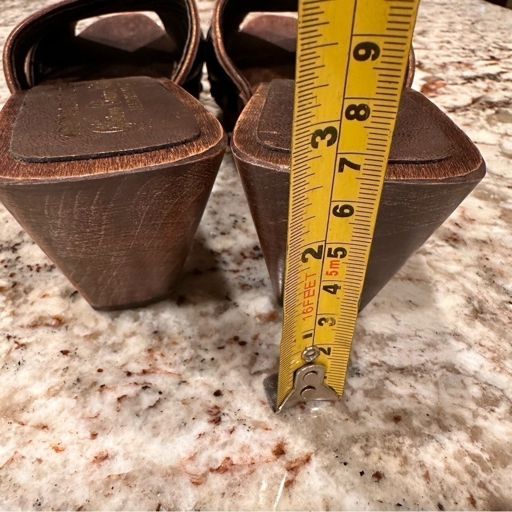 𝅺Donald J Pliner heels clogs slip ons espresso bronze metallic western size 8 - Picture 10 of 13